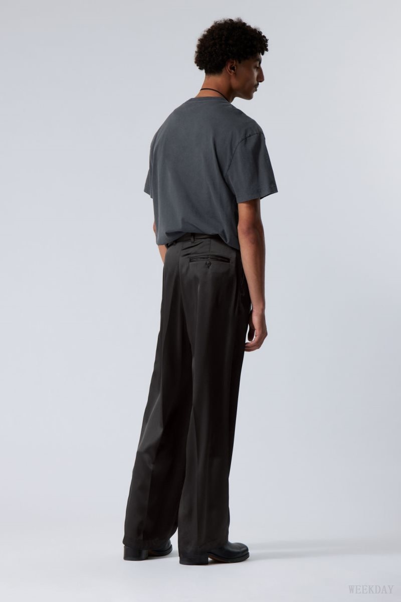 Weekday Uno Loose Shiny Trousers Black | YPYH0102