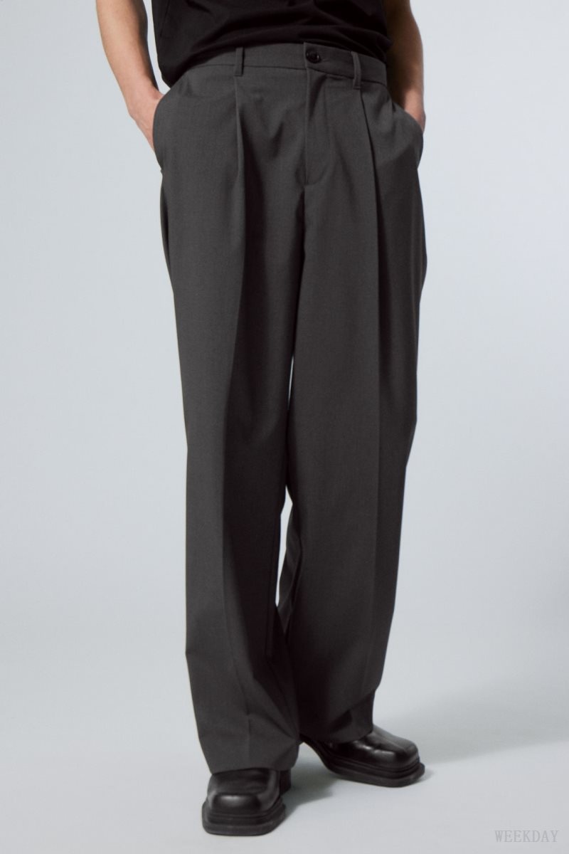 Weekday Uno Loose Suit Trousers Dark Grey | YHNA0786