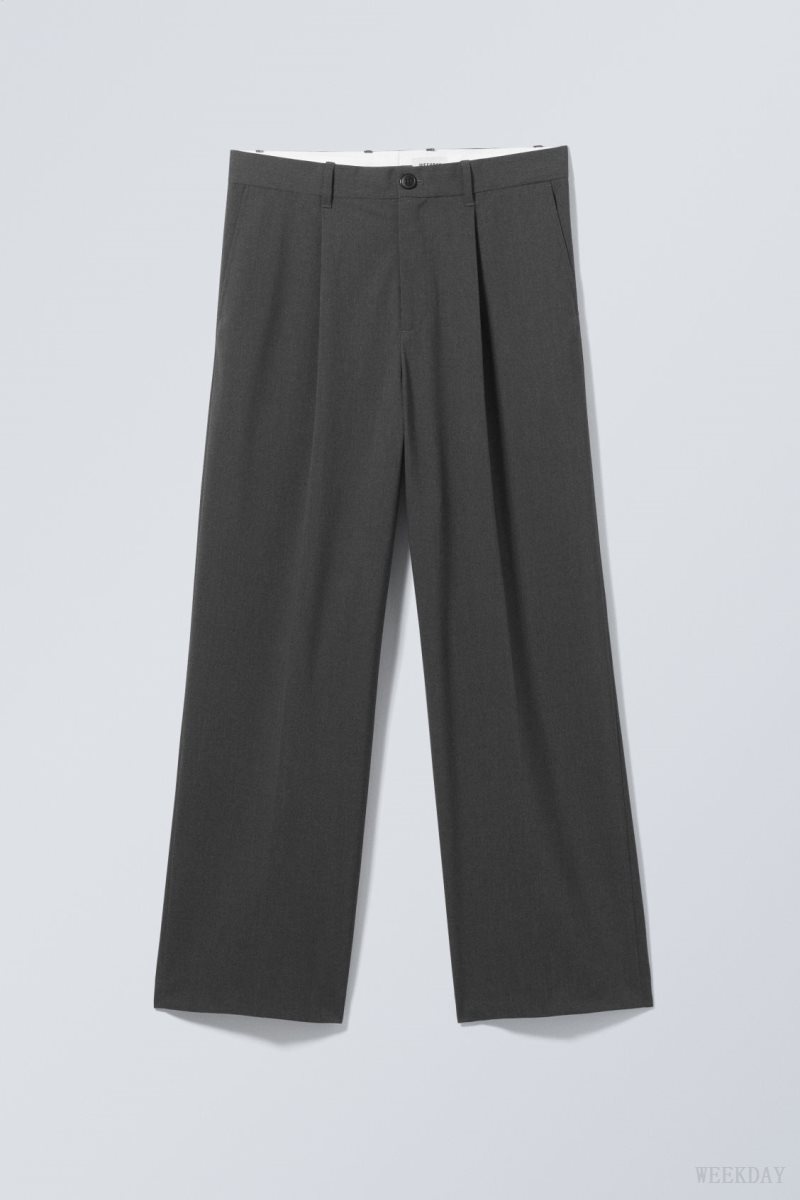 Weekday Uno Loose Suit Trousers Dark Grey | YHNA0786