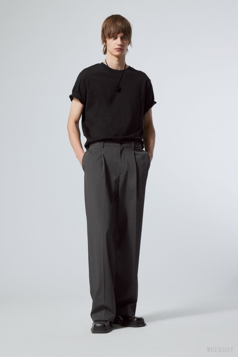 Weekday Uno Loose Suit Trousers Dark Grey | YHNA0786