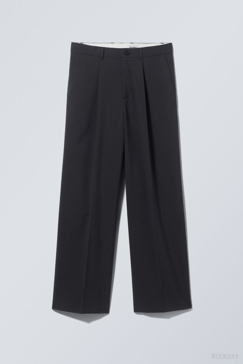 Weekday Uno Loose Suit Trousers Dark Grey | FRAA3005