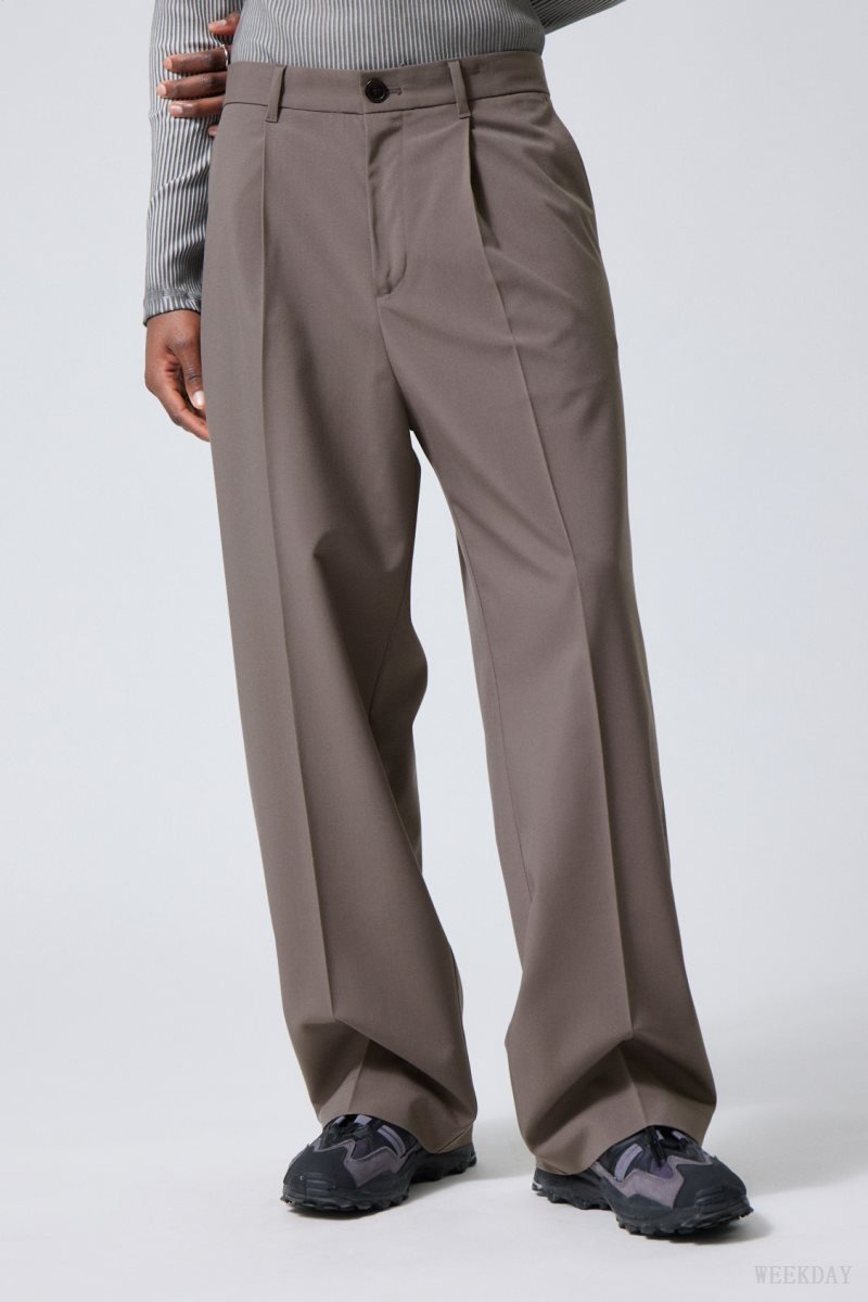 Weekday Uno Loose Suit Trousers Dark Mole | AVKG6303