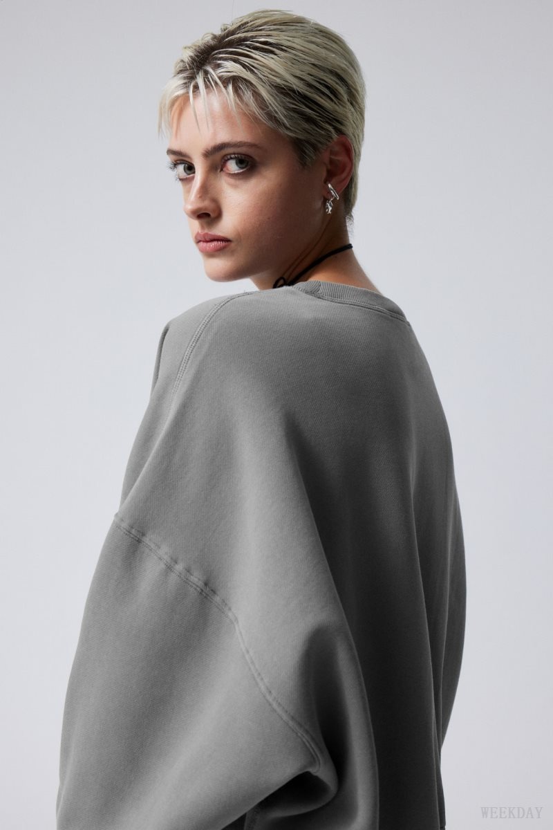 Weekday Wide Heavyweight Sweatshirt Grey | RKIQ9213