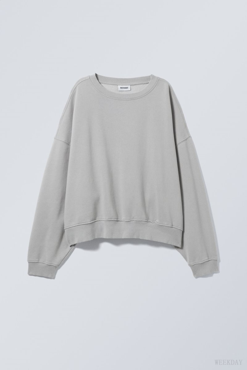 Weekday Wide Heavyweight Sweatshirt Light Grey | PUCJ6081