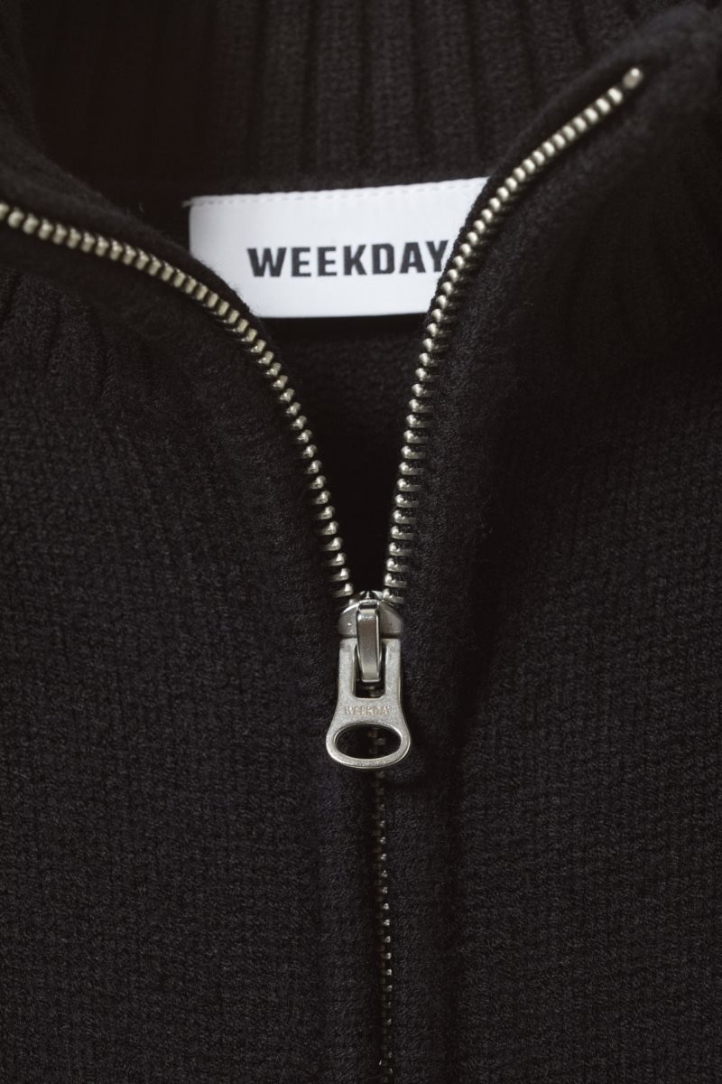 Weekday Winona Zip Cardigan Black | YKLH0273