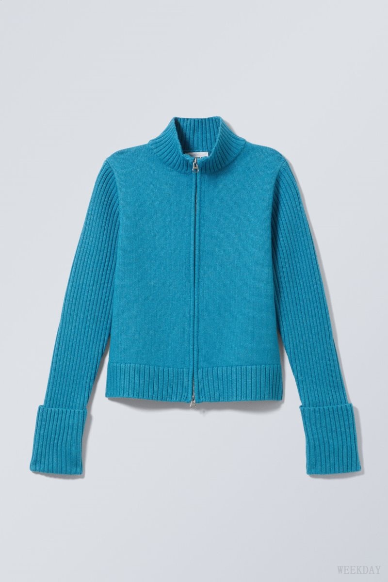 Weekday Winona Zip Cardigan Light Blue | JSNG5666