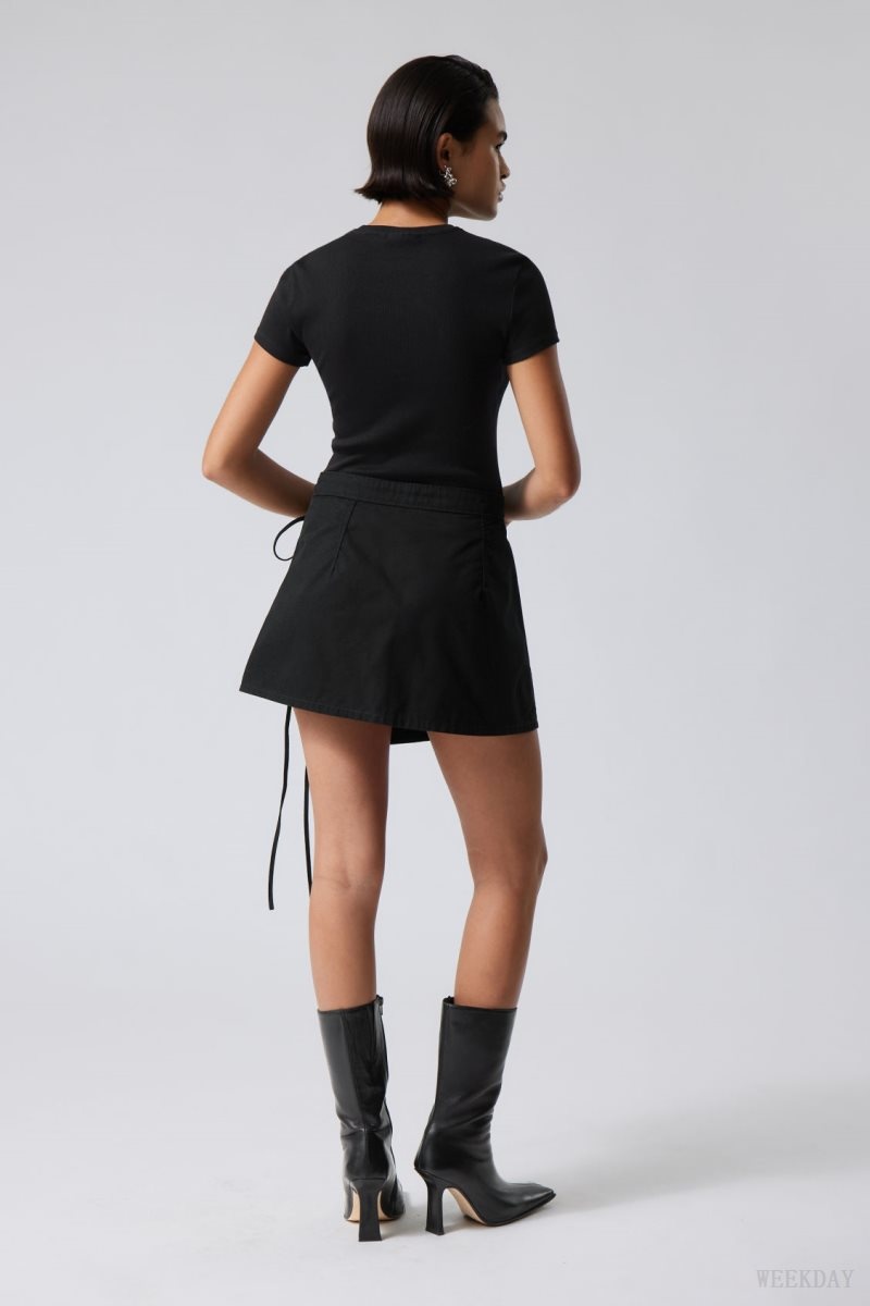 Weekday Wrap Mini Skirt Black | PHRL1396