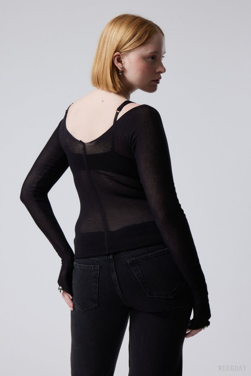 Weekday Yen Sheer Longsleeve Top Black | DITE2782