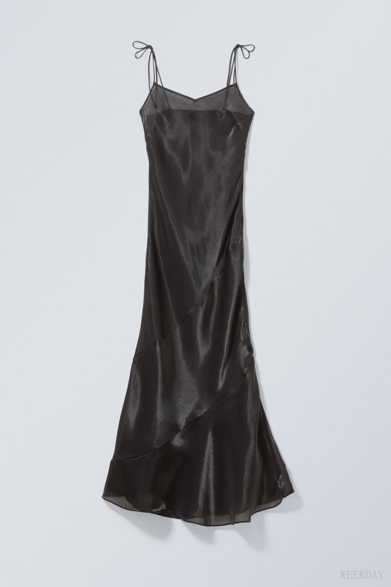 Weekday Yoko Sheer Slip Maxi Dress Black | JTJD1905