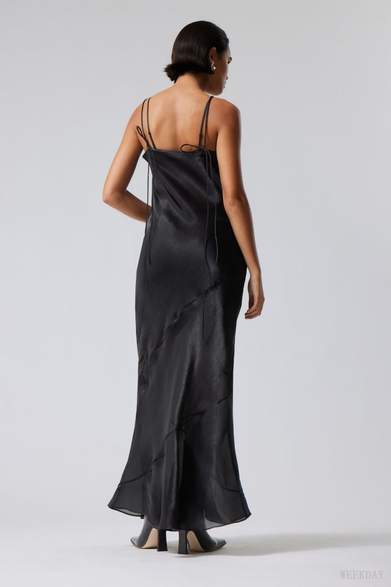 Weekday Yoko Sheer Slip Maxi Dress Black | JTJD1905