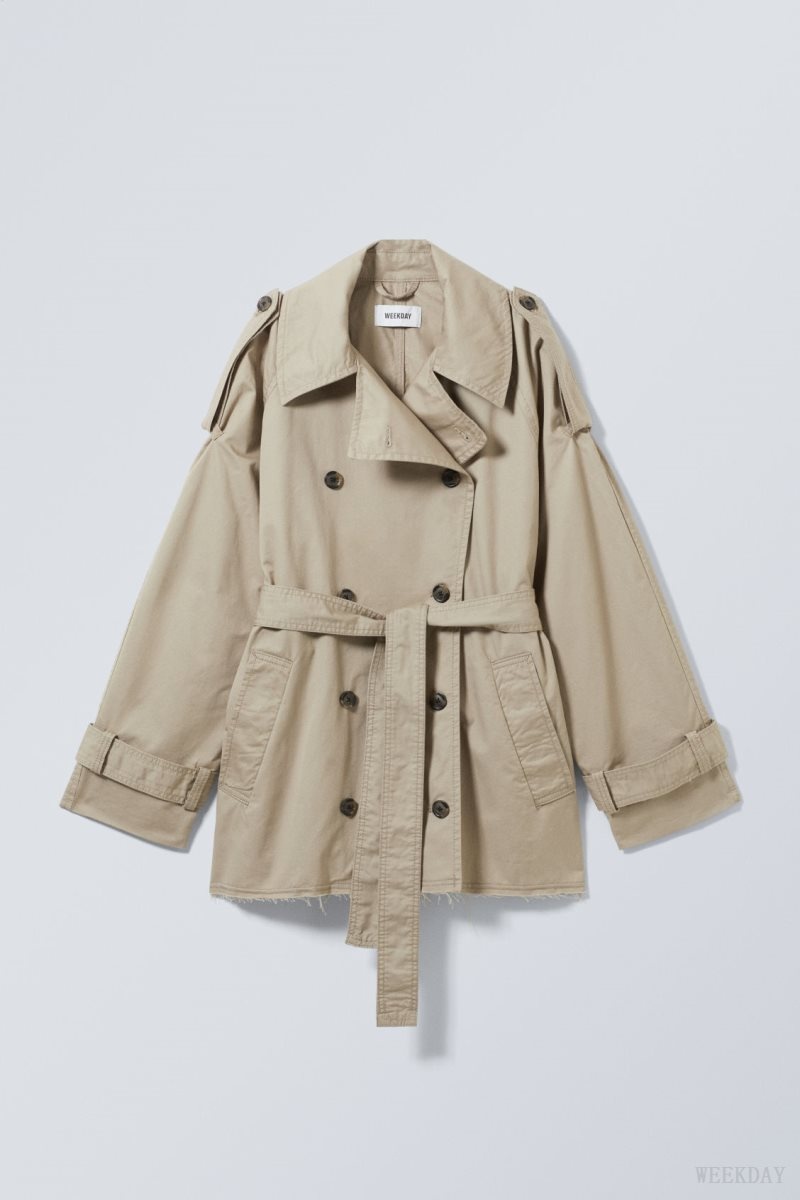 Weekday Zoey Short Frayed Trench Coat Beige | YEQI9373