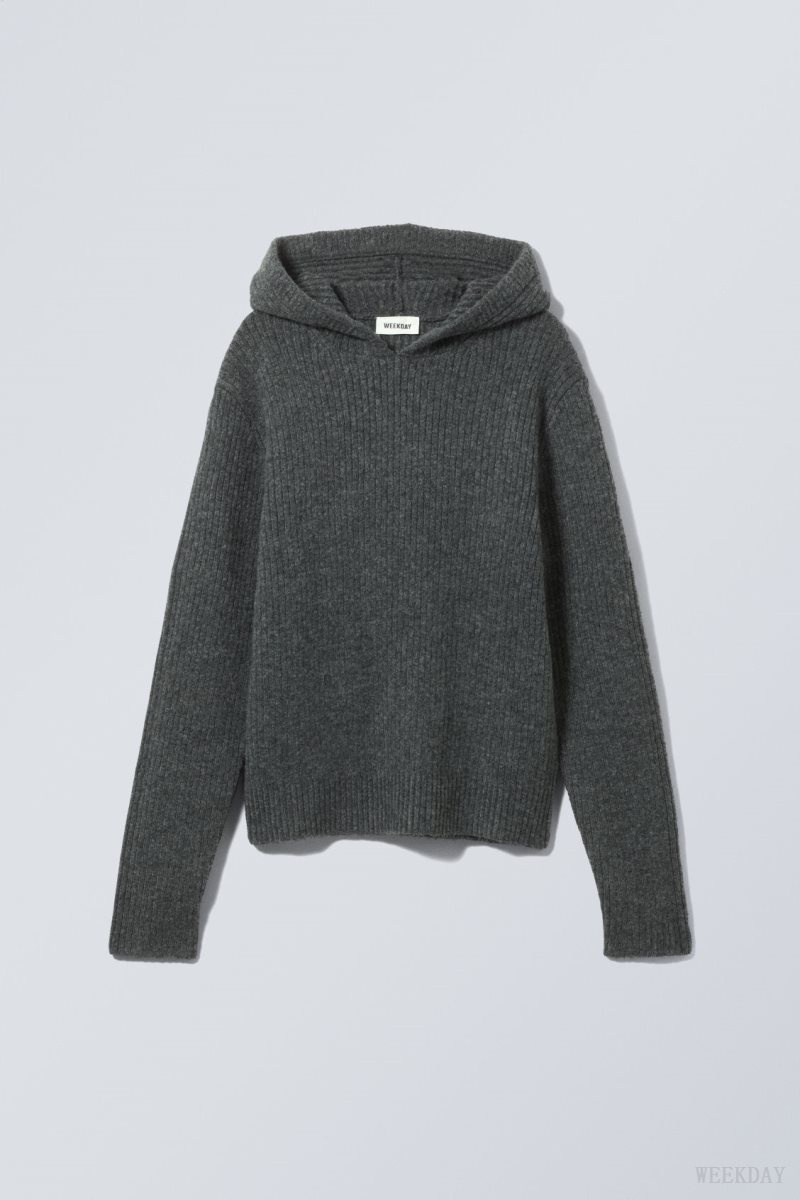 Weekday Zuri Knit Hoodie Dark Grey | AVWS9591