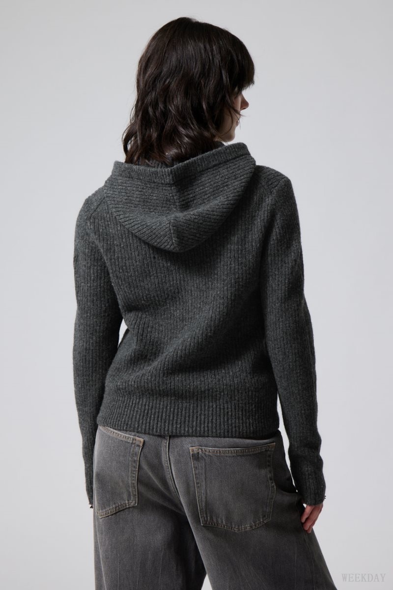 Weekday Zuri Knit Hoodie Dark Grey | AVWS9591