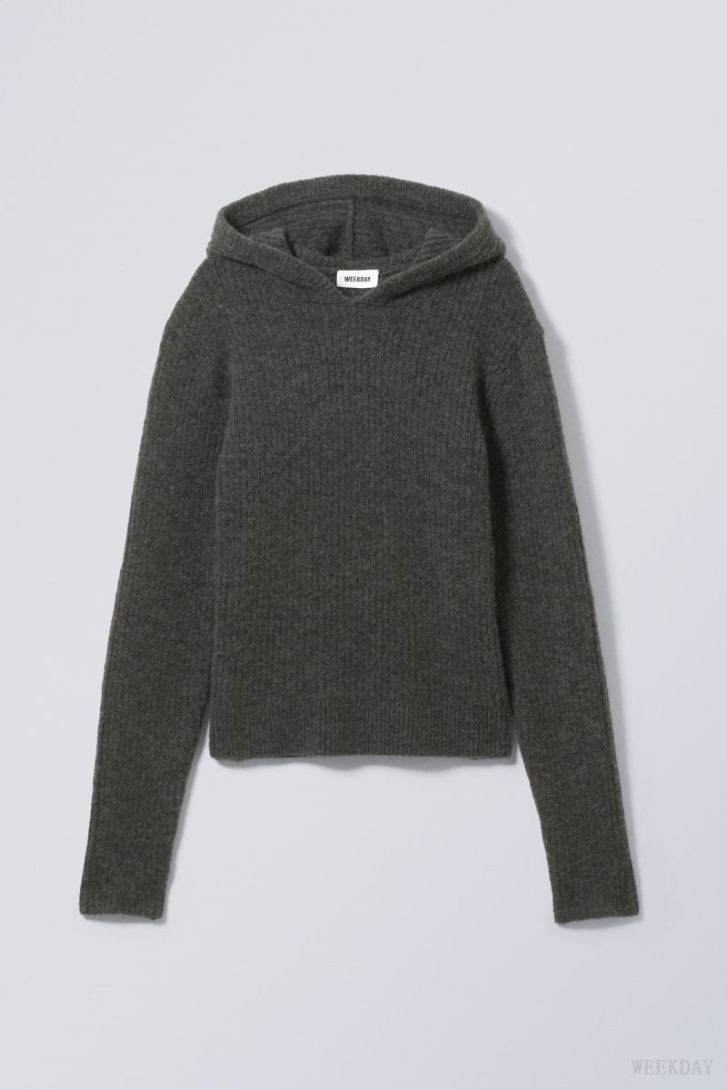 Weekday Zuri Knit Hoodie Dark Mole | ZTXJ0787