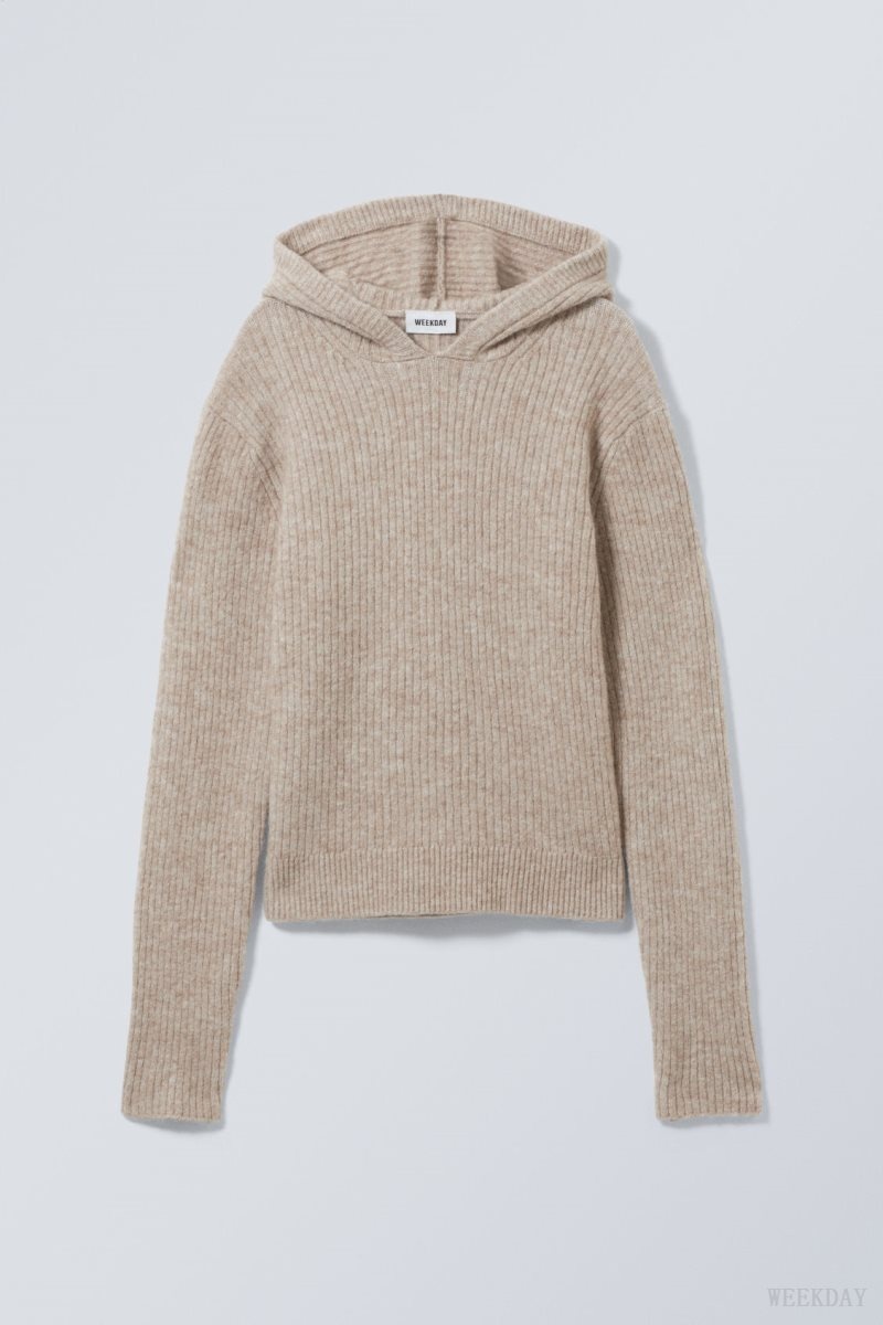 Weekday Zuri Knit Hoodie Light Mole | MGRV3349