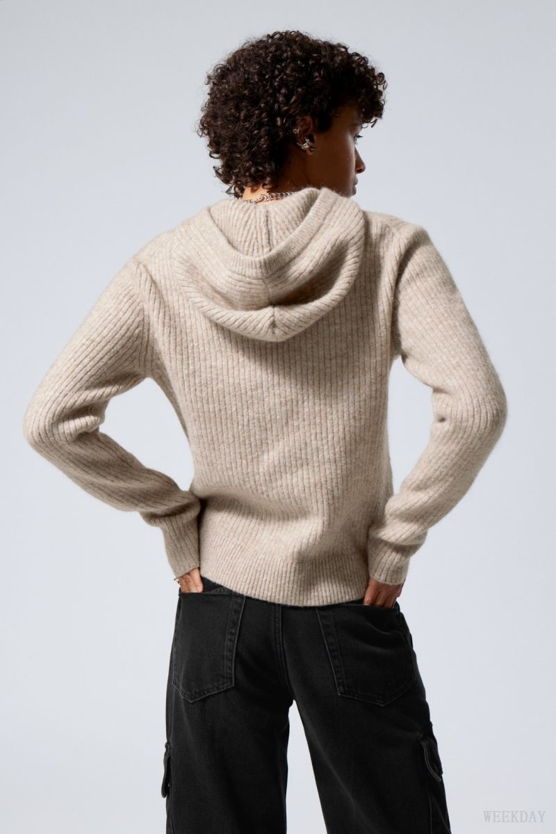 Weekday Zuri Knit Hoodie Light Mole | MGRV3349